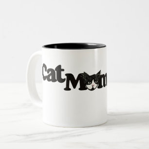 Cat Mom Tuxedo Cats Artistic kitty cat art  Two-Tone Coffee Mug