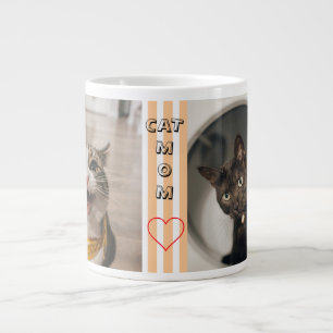 Cat mom Two photo striped pastel Large Coffee Mug