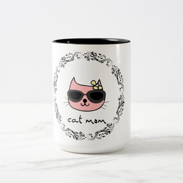 Cat Mom  Two-Tone Coffee Mug (Center)