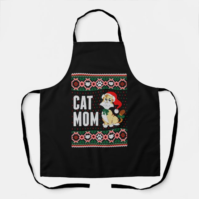 Cat Mom Ugly Christmas Sweater Apron (Front)