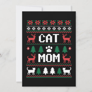 Cat Mom Ugly Christmas Sweater Paw Reindeer Xmas Invitation