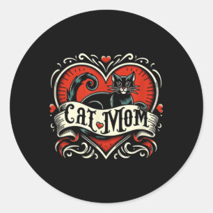 Cat Mom Vintage Tattoo Style Funny Tattoo Art Cat  Classic Round Sticker