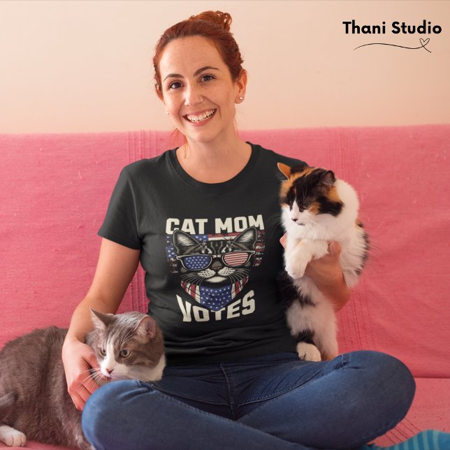 Cat Mom Votes Cute Election American Flag T-Shirt (Creator Uploaded)