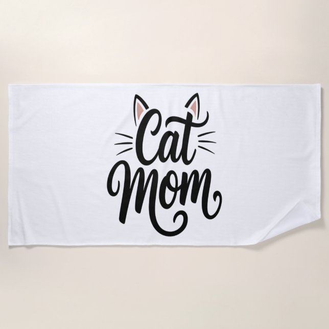 Cat Mom Whiskers and Ears Beach Towel (Front)