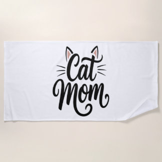 Cat Mom Whiskers and Ears Beach Towel