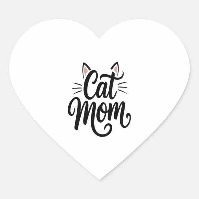 Cat Mom Whiskers and Ears Heart Sticker (Front)
