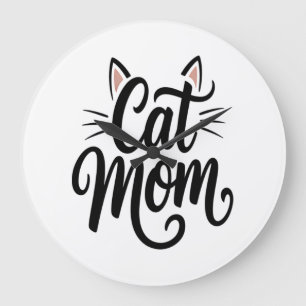 Cat Mom Whiskers and Ears Large Clock