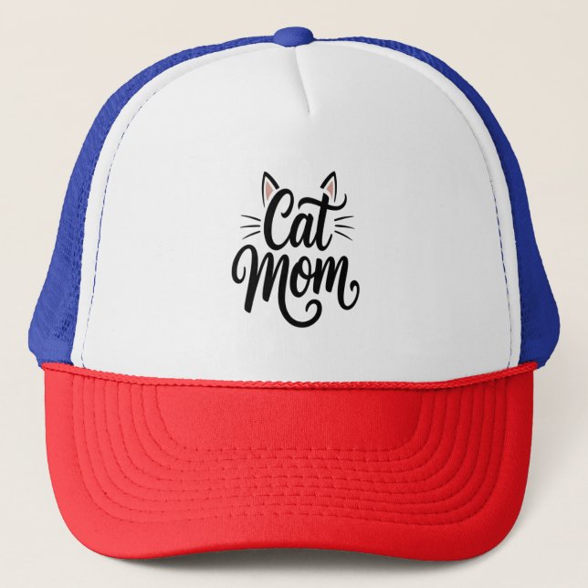 Cat Mom Whiskers and Ears Trucker Hat (Front)