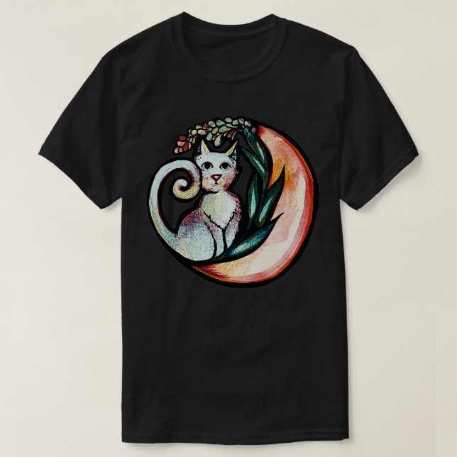 Cat Moon Flower Art Nature Kitty Cats  T-Shirt (Design Front)
