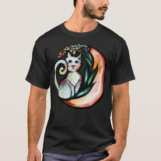 Cat Moon Flower Art Nature Kitty Cats  T-Shirt