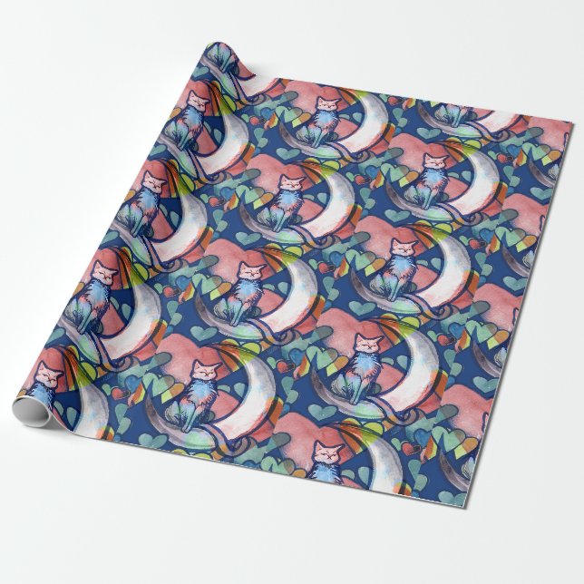 Cat Moon Lover Hearts                              Wrapping Paper (Unrolled)