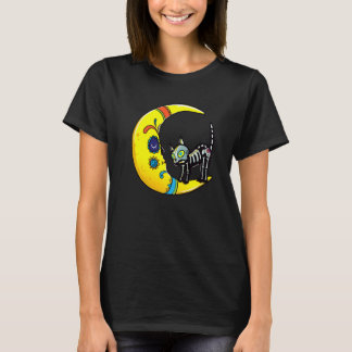 Cat & Moon Sugar Skull Dia de Los Muertos Day Of D T-Shirt