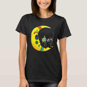 Cat & Moon Sugar Skull Dia de Los Muertos Day Of T-Shirt
