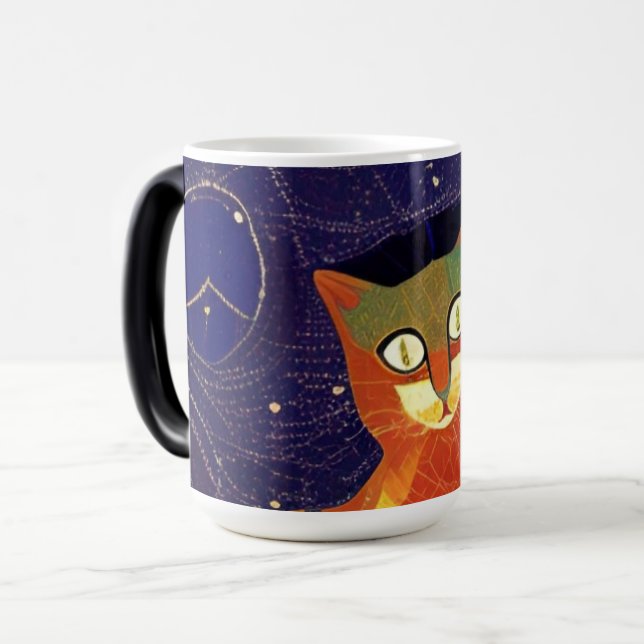 Cat moroccan mosaic abstract art colourful kitty magic mug (Front Left)