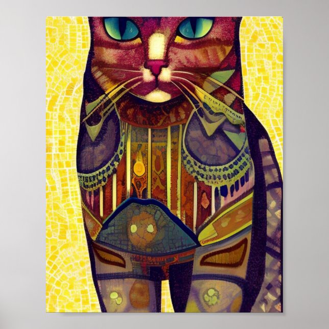 Cat moroccan mosaic abstract art patterned kitty poster (Front)