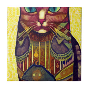 Cat moroccan mosaic abstract art patterned kitty  tile