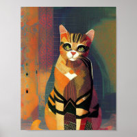 Cat moroccan mosaic abstract art portrait kitty