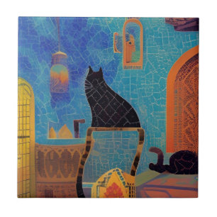 Cat moroccan mosaic colourful abstract art kitty  tile