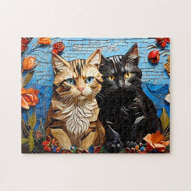 Cat Mosaic Stained Glass Designer Puzzle (Horizontal)