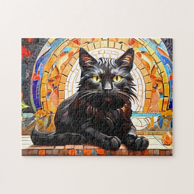 Cat Mosaic Stained Glass Designer Puzzle (Horizontal)