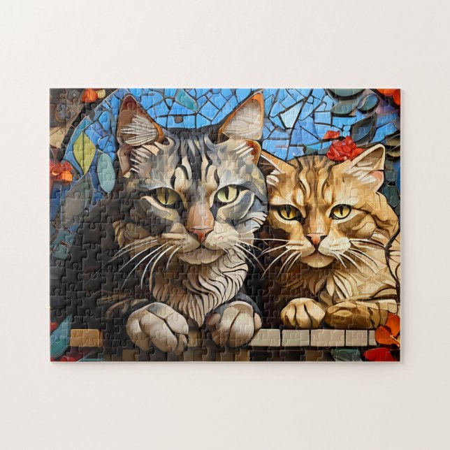 Cat Mosaic Vitrail Design Puzzle (Horizontal)