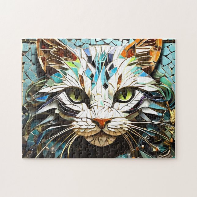 Cat Mosaic Vitrail Design Puzzle (Horizontal)