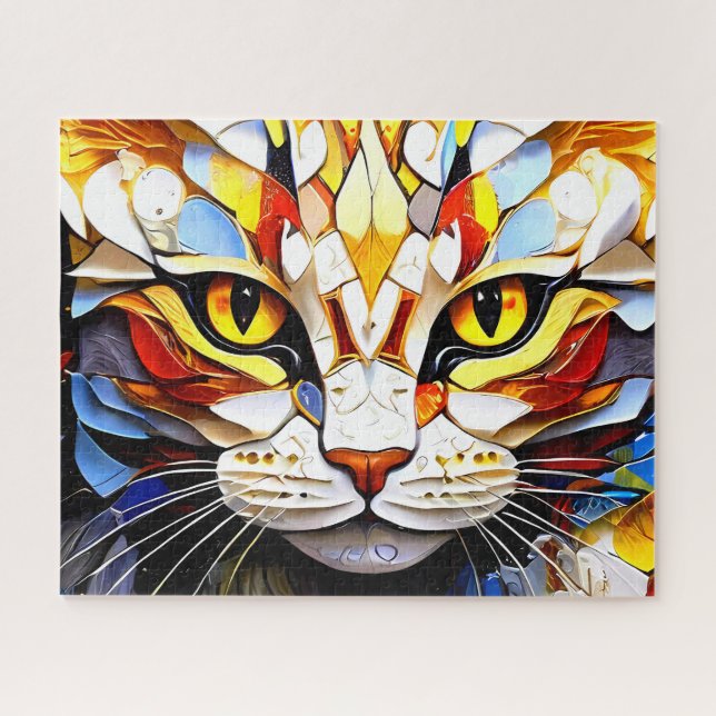 Cat Mosaic Vitrail Design Puzzle (Horizontal)