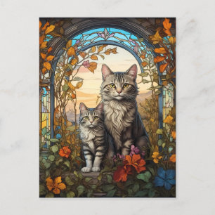 cat mother and child postcard