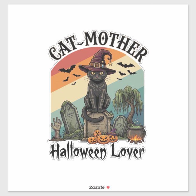 Cat Mother Halloween Lover Black Witch Hat Pumpkin (Sheet)