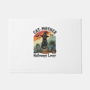 Cat Mother Halloween Lover Black Witch Hat Pumpkin Doormat