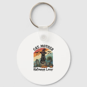 Cat Mother Halloween Lover Black Witch Hat Pumpkin Keychain