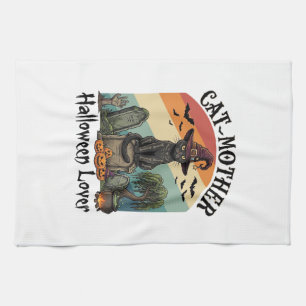 Cat Mother Halloween Lover Black Witch Hat Pumpkin Kitchen Towel