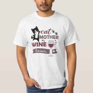 Cat Mother Wine Lover Cats Red Wine Black T-Shirt