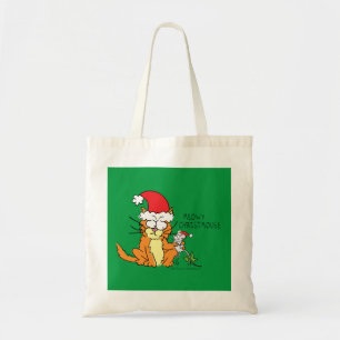 Cat Mouse Christmas Funny Cartoon Cute Tote Bag