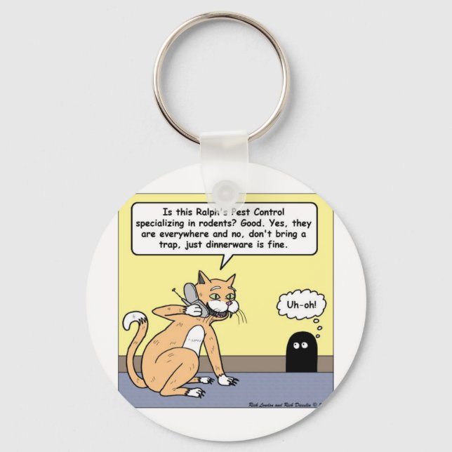 Cat & Mouse Dinnerware Funny Cartoon Gifts & Tees Keychain (Front)