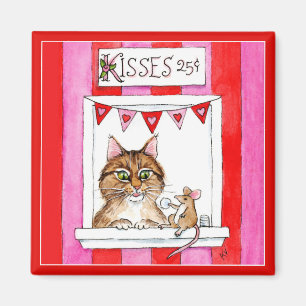 Cat, mouse, kissing booth, Valentine cute magnet