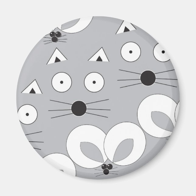 Cat & Mouse pattern grey Magnet (Front)