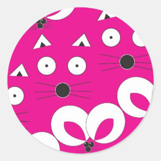 Cat Mouse Pattern Hot Pink Classic Round Sticker