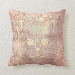 Cat Moustache Nose Eyes Foxier Gold Pink Rose Throw Pillow