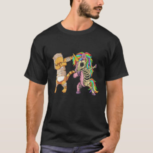 Cat Mummy And Dinosaurs Sketleton Dab Halloween T-Shirt