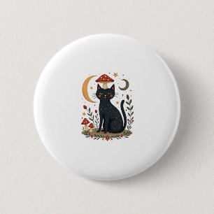 Cat Mushroom Hat Cottagecore Kitten Kitty Women Gi 2 Inch Round Button