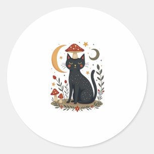 Cat Mushroom Hat Cottagecore Kitten Kitty Women Gi Classic Round Sticker