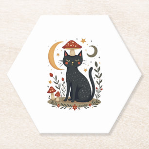 Cat Mushroom Hat Cottagecore Kitten Kitty Women Gi Paper Coaster