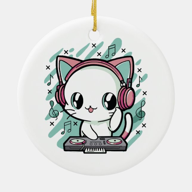 cat music ceramic ornament (Back)