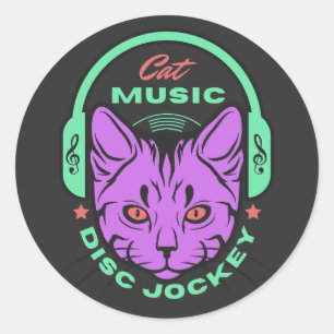 Cat Music Disc Jockey  Classic Round Sticker