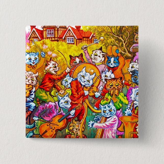 Cat Musical Band 2 Inch Square Button (Front)