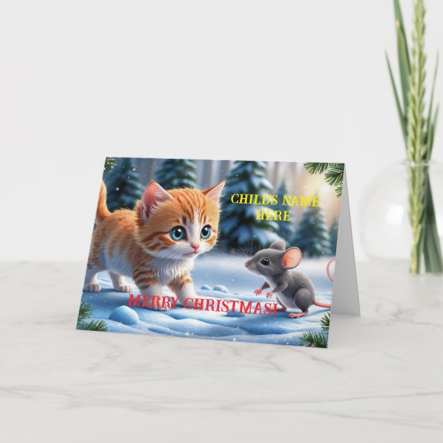 CAT n MOUSE PERSONALIZED KID CHRISTMAS CARD (Front)