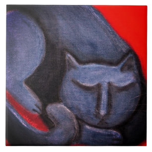 Cat Nap Abstract Pastel Painting Tile