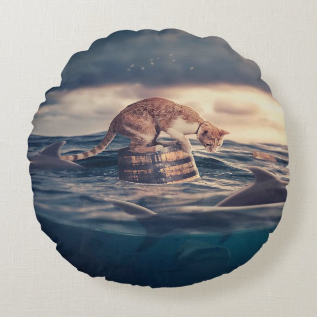 Cat Nap Dream or Nightmare Round Pillow (Front)