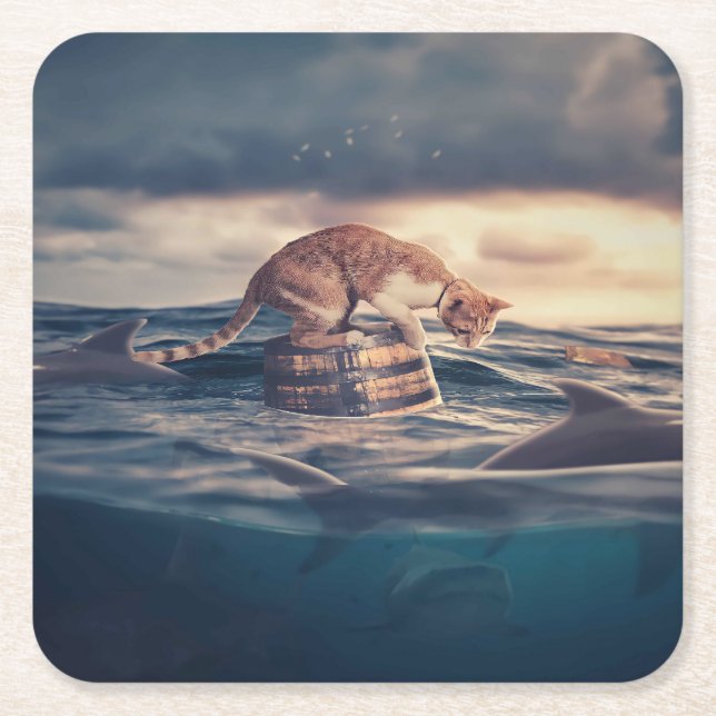 Cat Nap Dream or Nightmare Square Paper Coaster (Front)